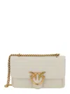 Pinko Leather Shoulder Bag With Love Birds Diamond Cut Buckle In White