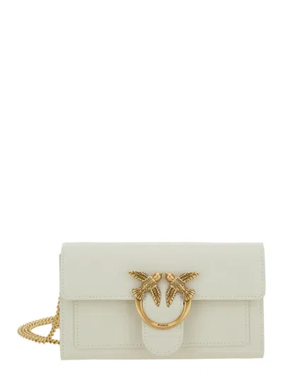 Pinko Love One Wallet White Crossbody Bag With Love Birds Detail In Smooth Leather Woman