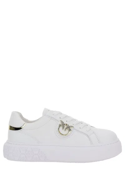 Pinko White Low Top Sneakers With Love Birds Diamond Cut In Leather Woman