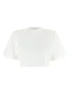Pinko Short-sleeved Crop Top With Padded Shoulders In White
