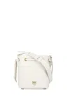 Pinko White Mini Bucket Bag With Metallic Love Birds Logo On The Front In Hammered Leather Woman