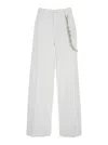 Pinko White Pants With Logo Patch On The Back And Chain Detail With Rhinestones