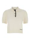 Pinko White Polo Shirt With Logo Patch On The Front And Ribbed Details In Wool Woman In Neutral