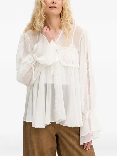 Pinko Lace-trim Ruffled Shirt In White