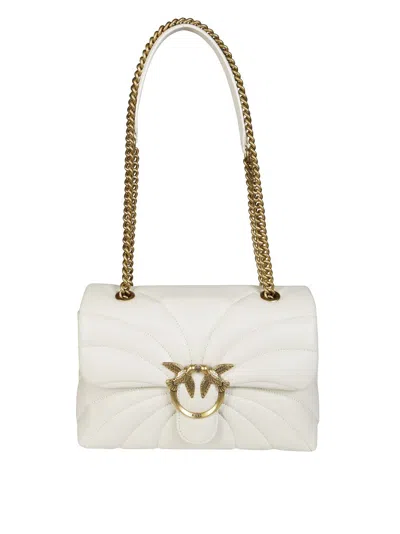 Pinko White Quilted Leather Shoulder Bag With Gold-tone Clasp