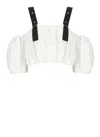Pinko Cropped Beige Top With Puff Sleeves And Adjustable Straps