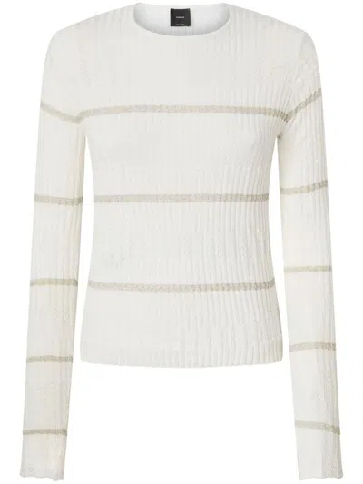 PINKO WHITE RIBBED CREW NECK 'PISANINO' SWEATER