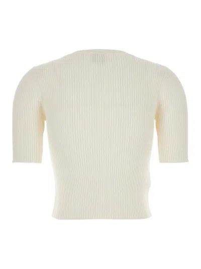 PINKO WHITE RIBBED T-SHIRT WITH LOVE BIRDS LOGO ON THE FRONT