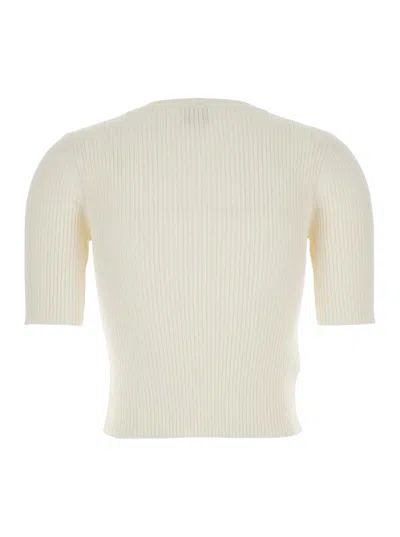Pinko White Ribbed T-shirt With Love Birds Logo On The Front In Silk And Cotton Blend Woman