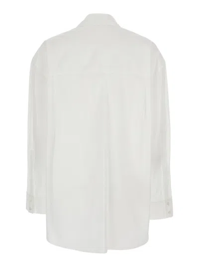 Pinko White Shirt With V Neck Collar And Rhinestone Embellishments On The Front In Cotton Woman