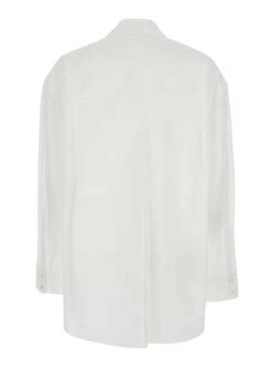 PINKO WHITE SHIRT WITH V NECK COLLAR AND RHINESTONE EMBELLISHMENTS ON THE FRONT IN COTTON WOMAN
