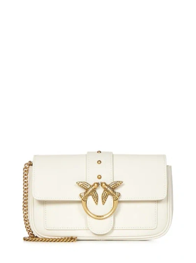 Pinko White Silky Leather Shoulder Bag