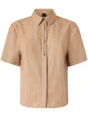 Pinko Brown Striped Shirt With Rounded Hem In Nude