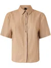 Pinko Brown Striped Shirt With Rounded Hem In Nude
