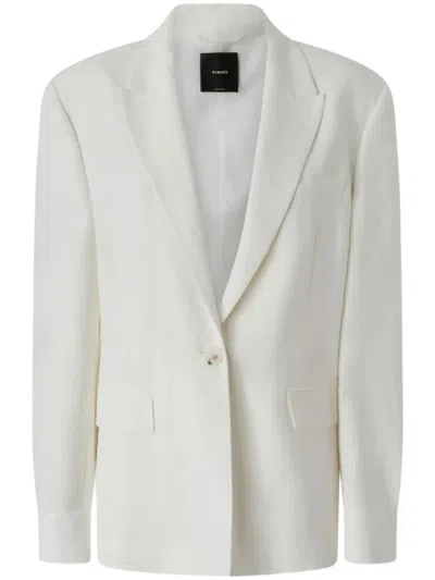 Pinko White Umbrella Tailored Belted Viscose-linen Blazer