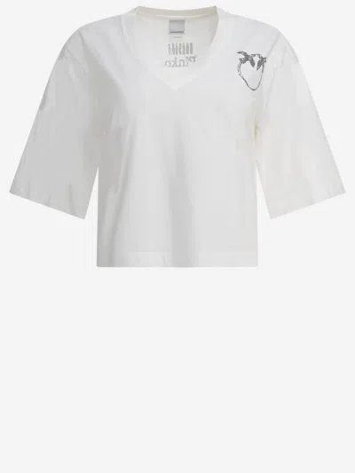 PINKO WHITE V-NECK LOGO T-SHIRT