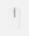 Pinko White V-neck Shirt With Rhinestones In Bright White