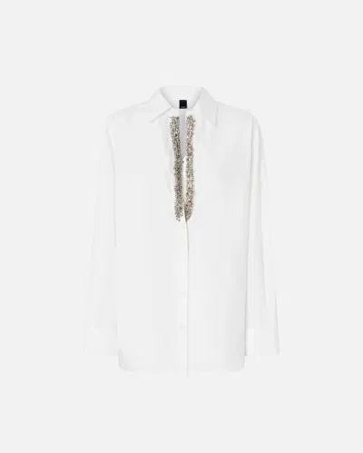 Pinko White V-neck Shirt With Rhinestones In Bright White