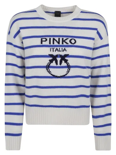 PINKO PINKO WHITE WOOL PULLOVER WITH RIBBED DETAILS