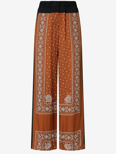 Pinko Wide Bandana Pattern Pants In Marrone E Bianco