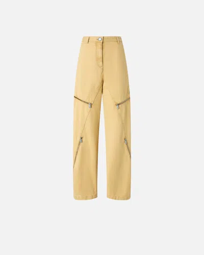 Pinko Wide Cotton Trousers With Zip In Giallo Antilope