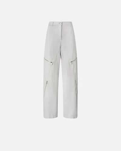 Pinko Wide Cotton Trousers With Zip In Pearl Grey