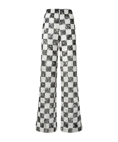 Pinko Wide-leg Check Pattern Lace Trousers In White