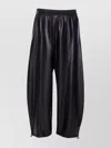 Pinko Wide Leg Faux Leather Trousers With Drawstring Hem In Black