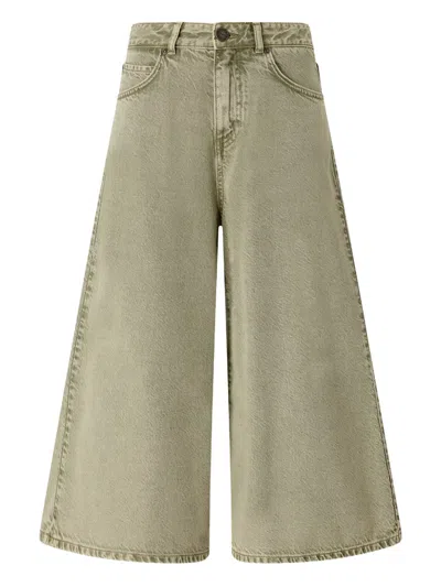 Pinko Wide Leg Shorts Belt Loops Pockets In Green