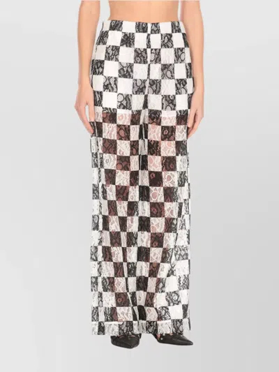 PINKO WIDE-LEG LACE CHECKERED TROUSERS