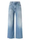 Pinko Wide-leg Palazzo Jeans With Distressing And Soft Texture In Blue