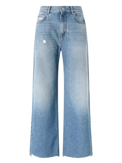 Pinko Wide-leg Palazzo Jeans With Distressing And Soft Texture In Blue