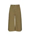 Pinko Buttoned Wide-leg Linen Bermuda Shorts In Green