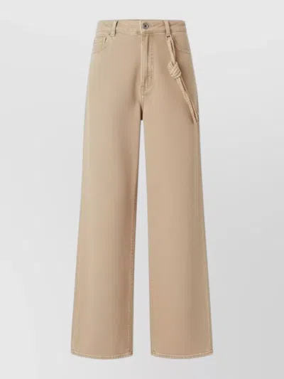 Pinko Wide Leg Silk Blend Trousers Belt Loops In Neutral