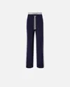 Pinko Wide-leg Sporty Trousers With Side Band Detail In Blu/bianco