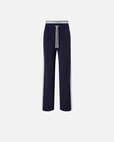 Pinko Wide-leg Sporty Trousers With Side Band Detail In Blu/bianco