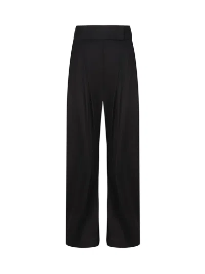 Pinko Wide-leg Trousers In Stretch Cotton Blend Techno Fabric In Black
