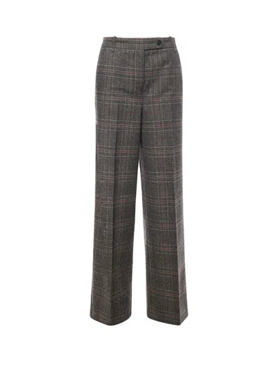 Pinko Wide-leg Trousers With Check Pattern In Gray