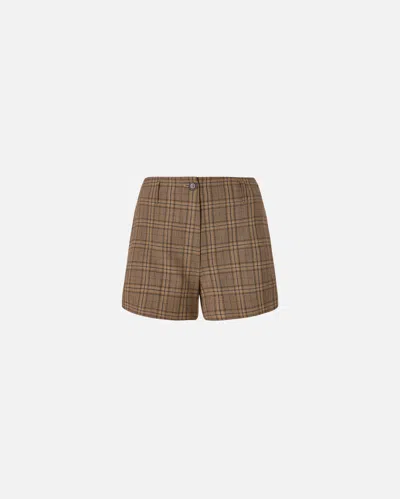 Pinko Wide Shorts With Checked Pattern In Brown Camel