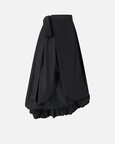 Pinko Wide Taffeta Skirt With Bow In Noir Limousine