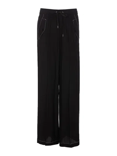 Pinko Wide Twill Trousers In Black