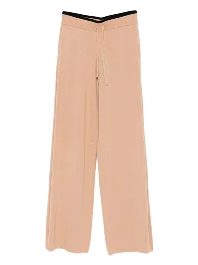 Pinko Wide-leg Beige Trousers With Elastic Waistband And Drawstring In Multi