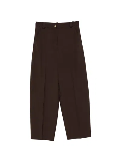 Pinko Wide-leg Brown Trousers With Tailored Design And Leather Patch