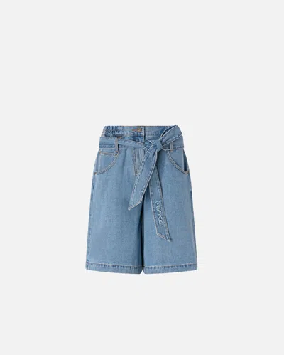 Pinko - Wide-leg Denim Bermuda Shorts With Belt - 24 In Purple