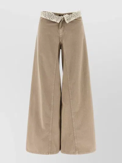 Pinko Winona Wide Leg Jeans Lace Waistband In Brown