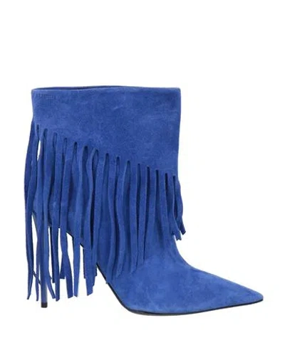 Pinko Woman Ankle Boots Bright Blue Size 7 Leather In Blue