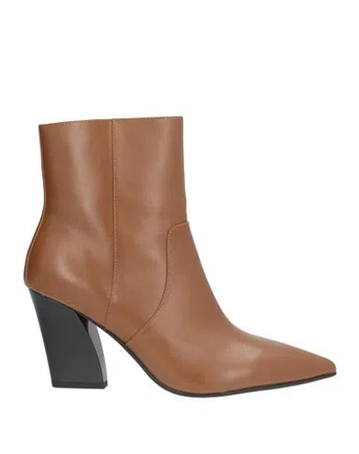 Pinko Woman Ankle Boots Camel Size 8 Calfskin In Brown