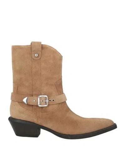 Pinko Woman Ankle Boots Camel Size 8 Cow Leather In Brown