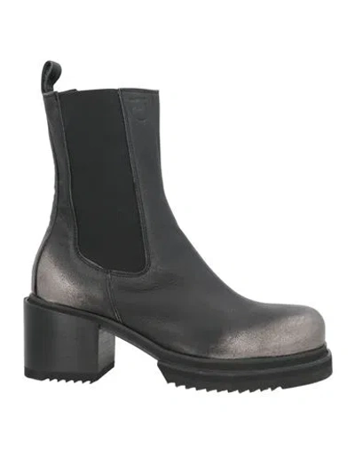 Pinko Woman Ankle Boots Gunmetal Size 8 Calfskin In Black