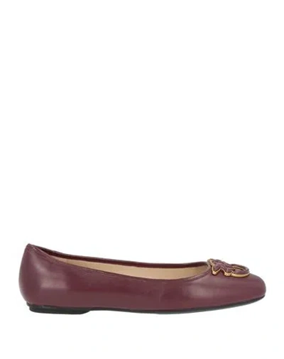 Pinko Woman Ballet Flats Burgundy Size 8 Leather In Red